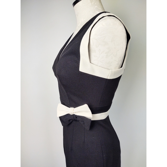 Vintage 60's / 70's Jumpsuit Black & White Bow Tie Detail Zip Back - Picture 5 of 9